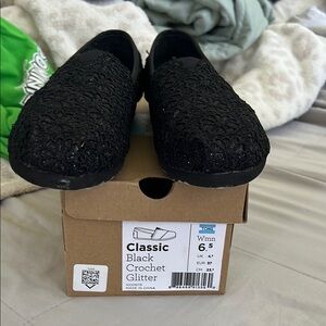 Toms Classic Black Glitter Crochet Flats